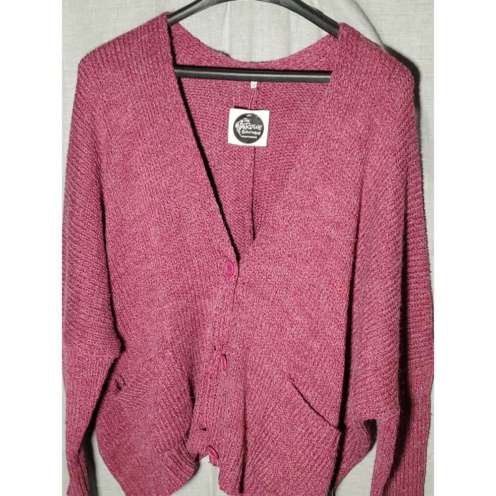 Easel Chunky Sweater W/ Pockets (Med) Raspberry/Oversized/Baggy/Slouchy/Cardigan